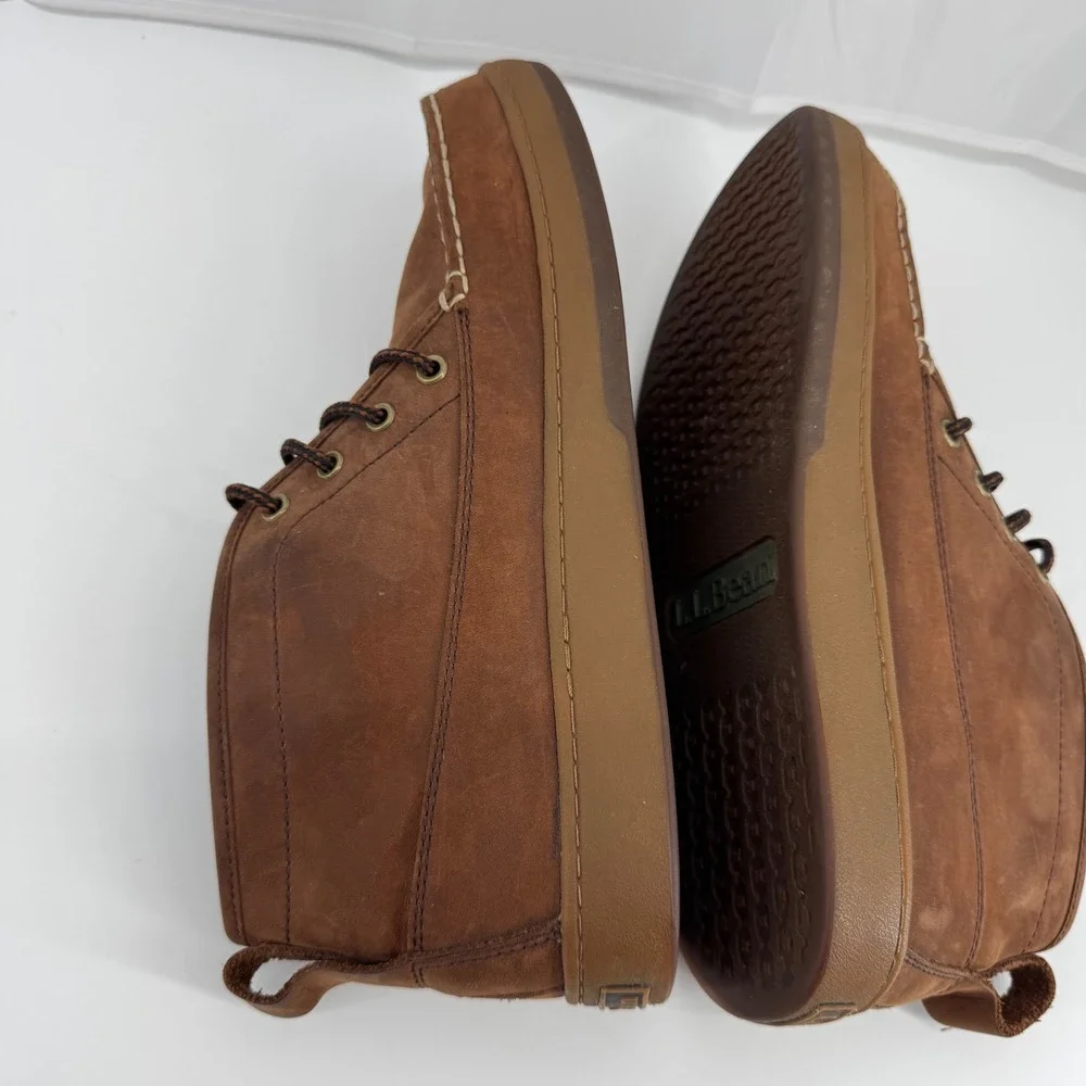 L.L.Bean Chukka Boots Mens 11 Brown Leather Plaid Lined Moc Toe 504638